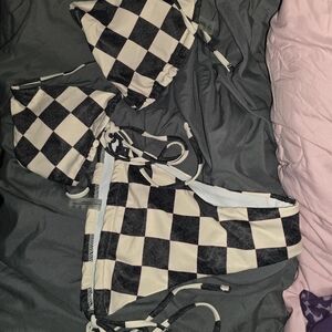 Zaful Black and White Checkerboard Bikini with Pale Pink Accents